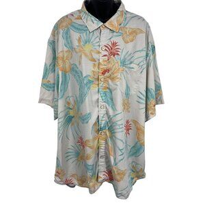 Tommy Bahama Men XXXL Hawaiian Button Shirt Silk Floral Aloha Short Sleeve EUC